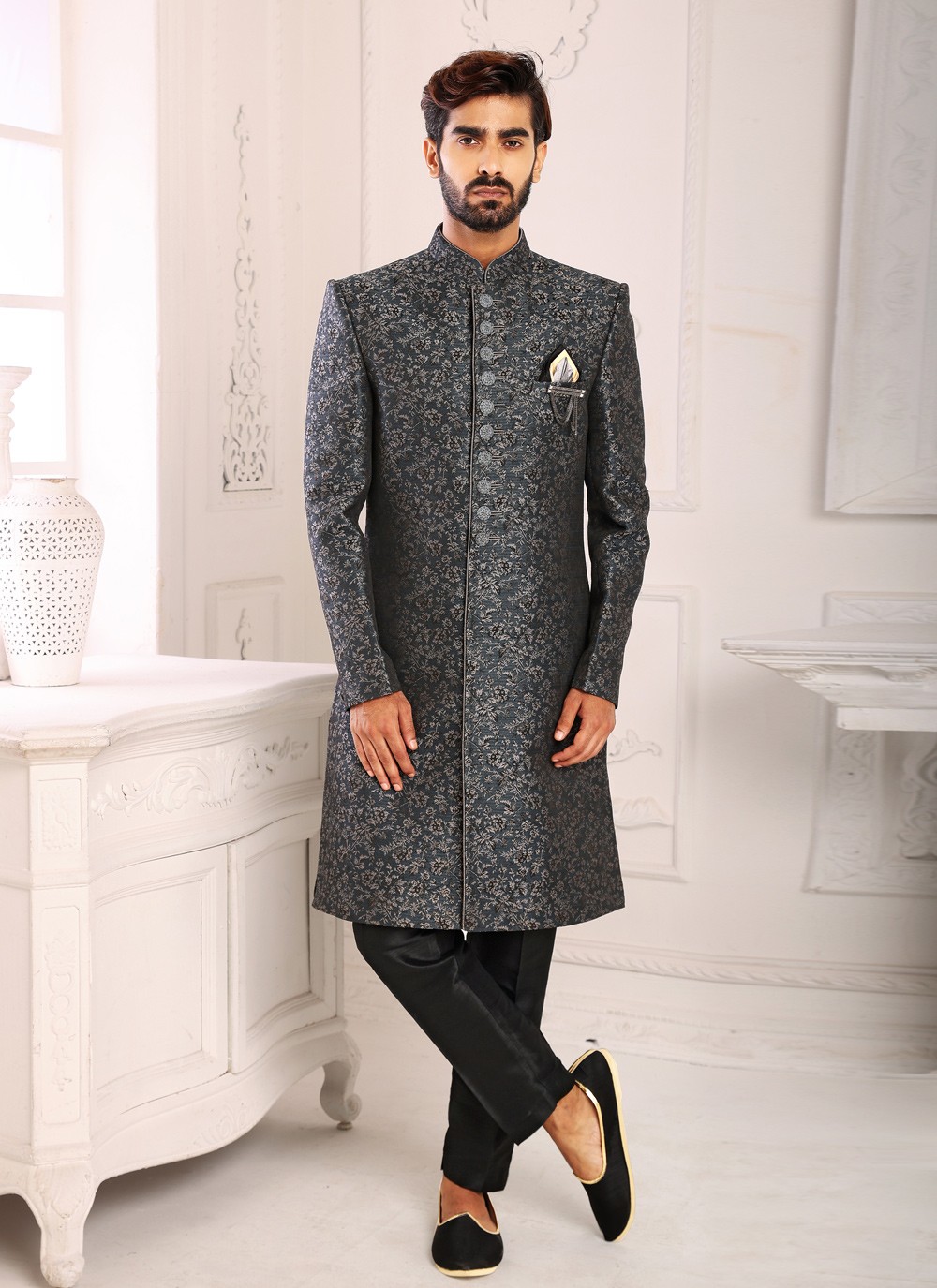 Buy Grey Color Indo Western Sherwani : 235827