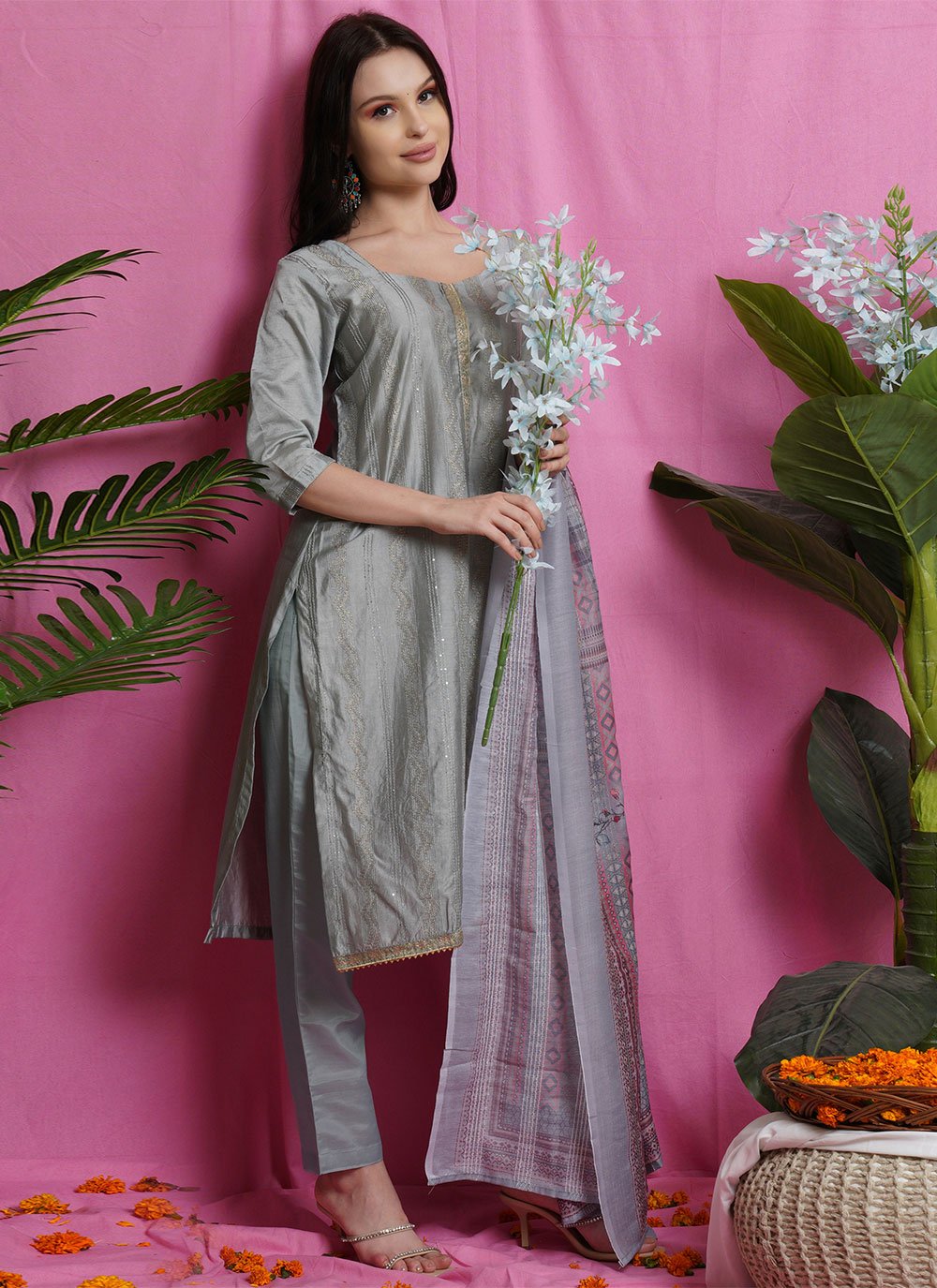 Grey Color Straight Salwar Suit