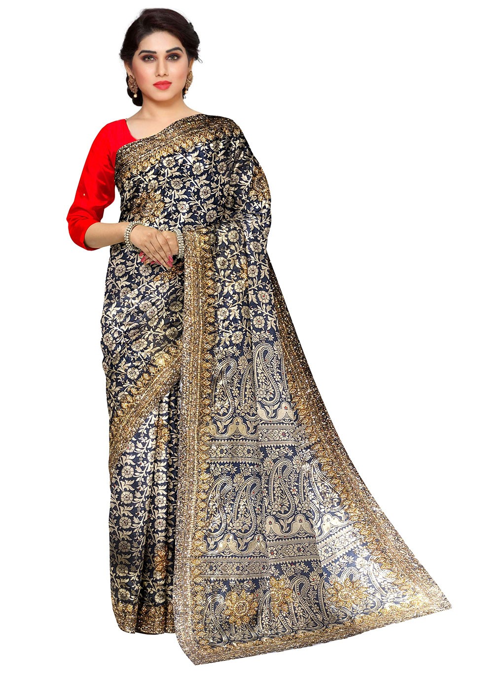 Grey Embroidered Traditional Saree