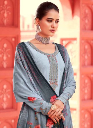 Grey Faux Crepe Designer Pakistani Salwar Suit