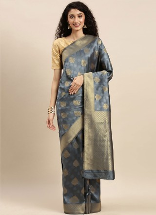 Grey Festival Kanjivaram Silk Traditional Designer Saree
