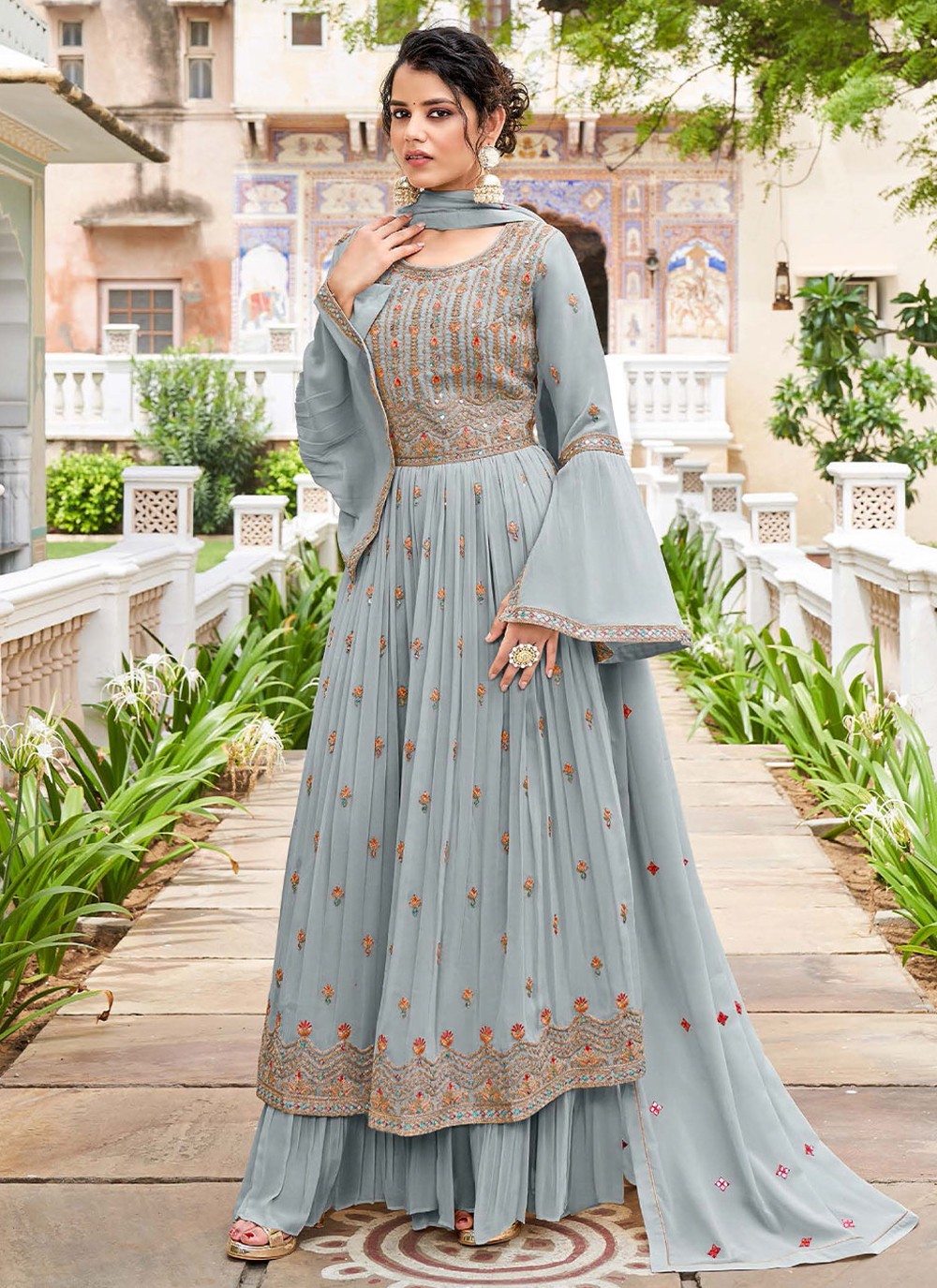 Shop Grey Georgette Readymade Salwar Suit Online 240266