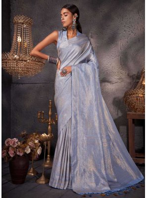 Grey Kanjivaram Silk Wedding Trendy Saree