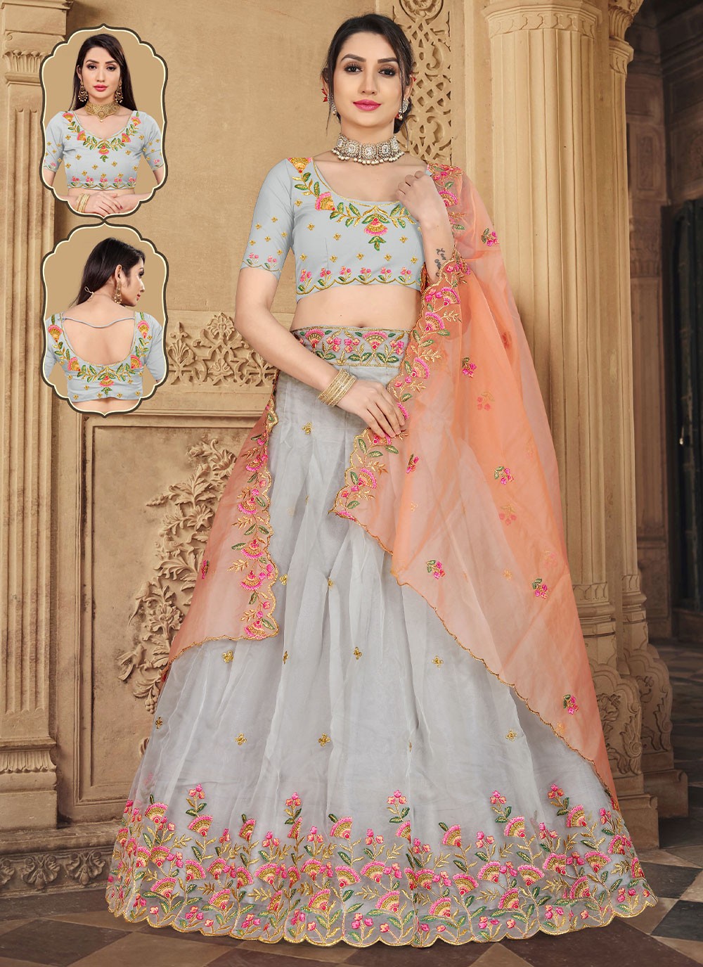 Light Gray & Peach Designer Heavy Embroidered Silk Wedding Lehenga | Lehenga,  Embroidered silk, Fashion outfits