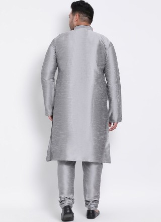 Grey Plain Dupion Silk Kurta Pyjama