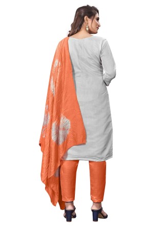 Grey Silk Printed Salwar Suit