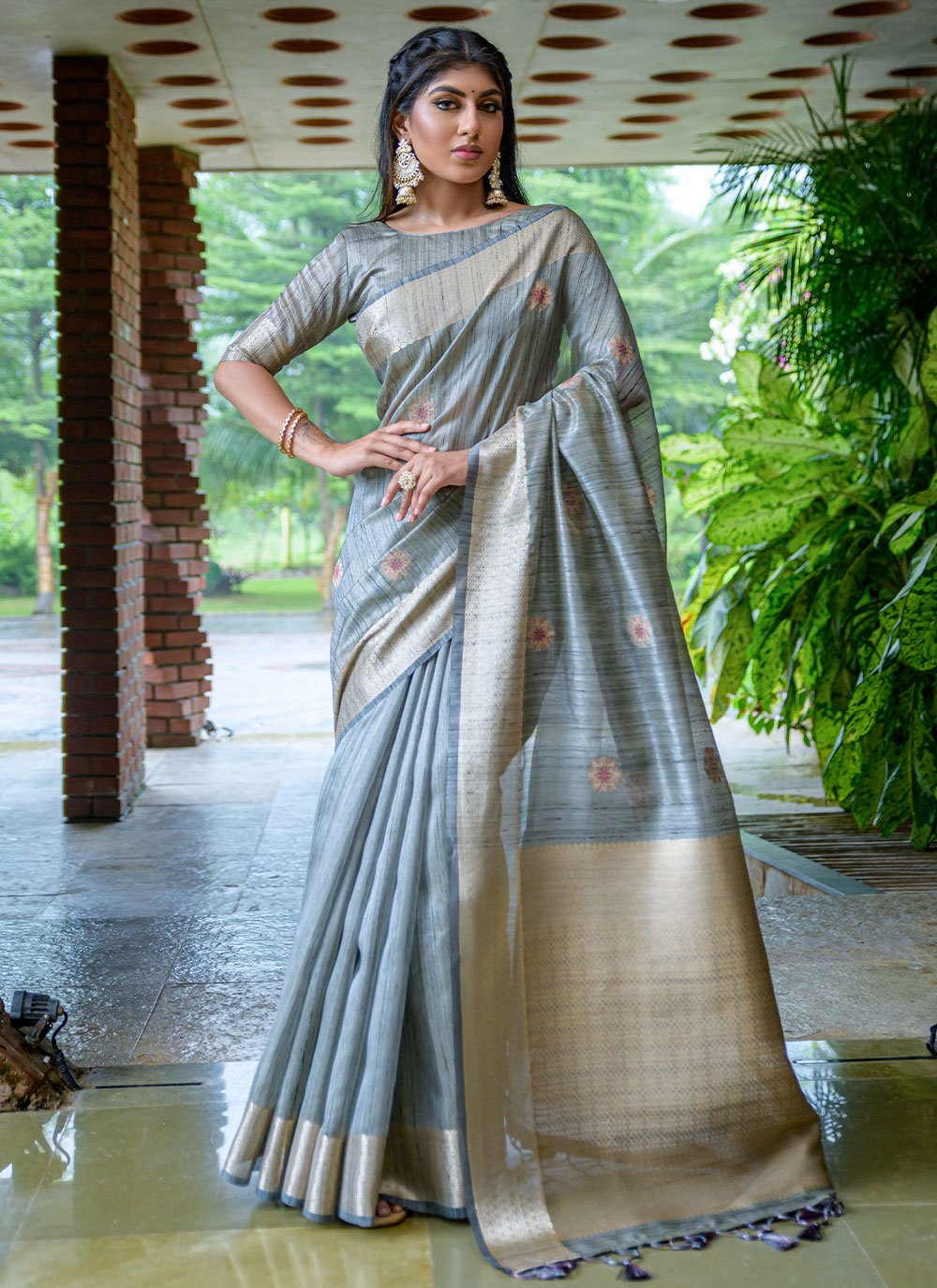 Gray Color Soft Raw Silk Saree with Checks Blouse – Bahuji - Online Fashion  & Lifestyle Store