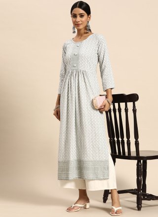 Grey Viscose Embroidered Party Wear Kurti