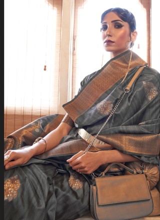 Grey Weaving Traditional Designer Saree