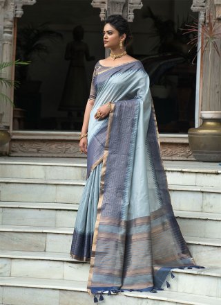 Grey Woven Traditional Saree