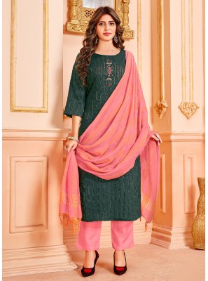 Handloom Cotton Green Pant Style Suit