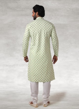 Handloom Cotton Green Printed Kurta Pyjama
