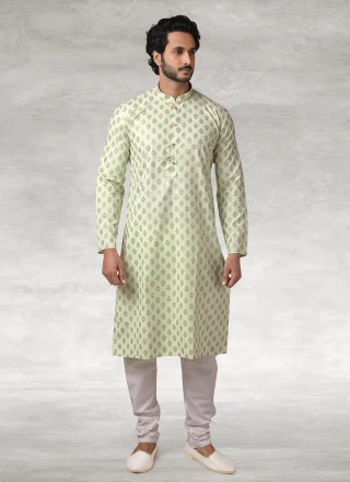 Handloom Cotton Green Printed Kurta Pyjama