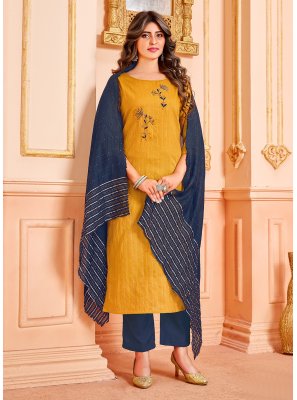 Handloom Cotton Pant Style Suit in Mustard
