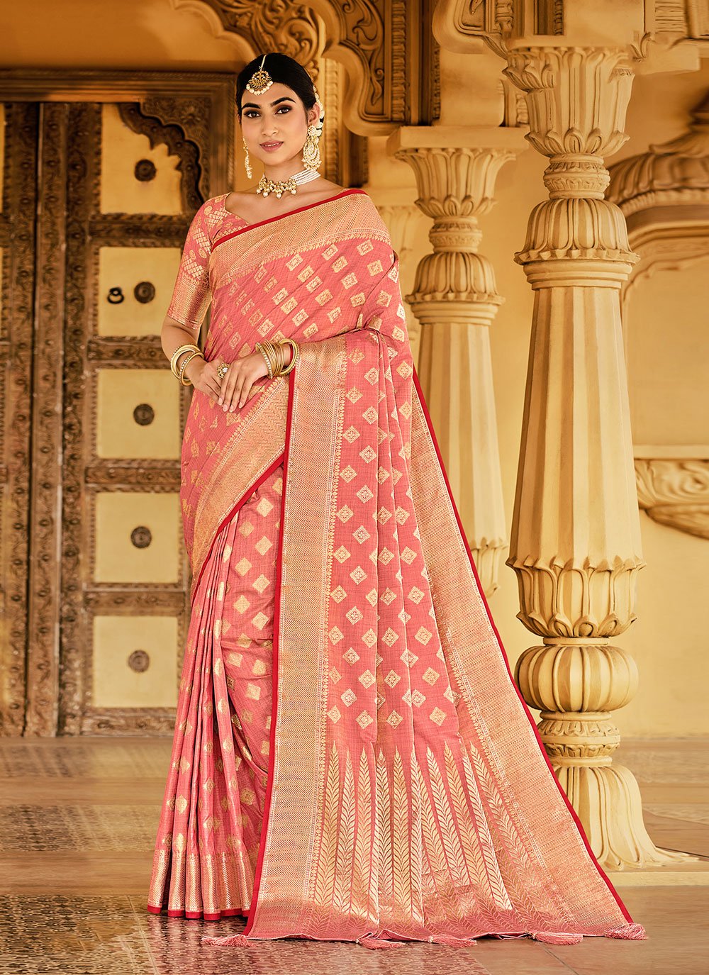 Handloom Cotton Pink Traditional Designer Saree