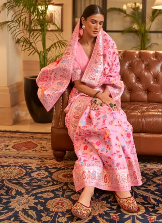 Handloom silk Pink Contemporary Style Saree