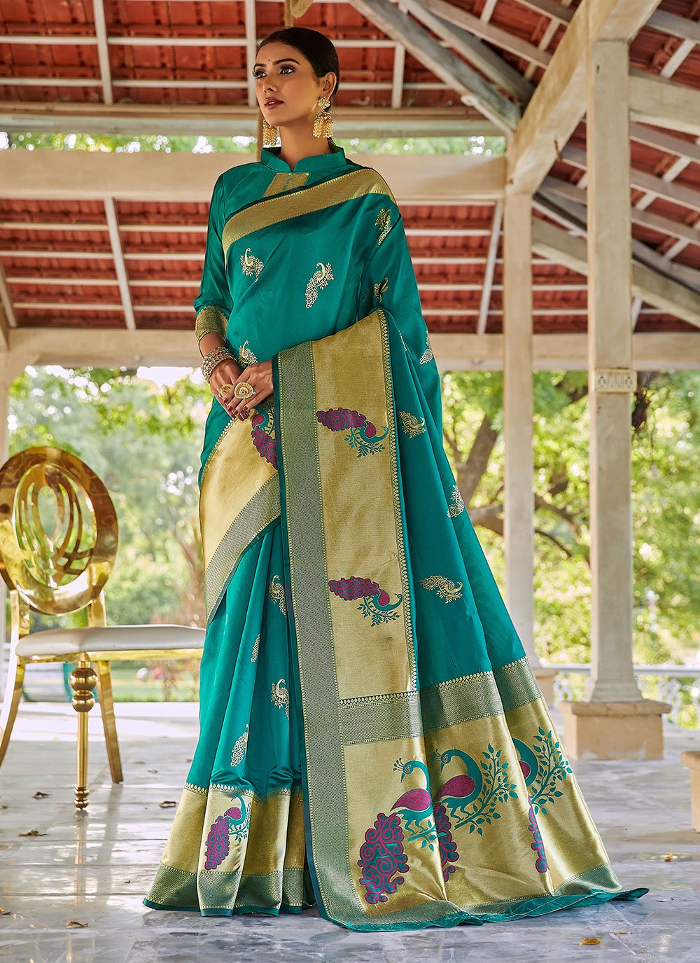 Handloom silk Rama Designer Traditional Saree