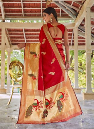 Handloom silk Red Designer Traditional Saree