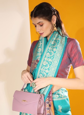 Handloom silk Saree in Firozi