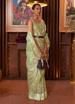 Handloom silk Weaving Green Saree