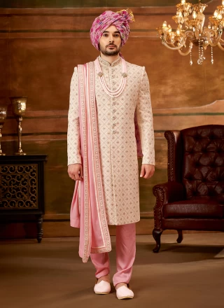 Handwork Georgette Sherwani in Cream