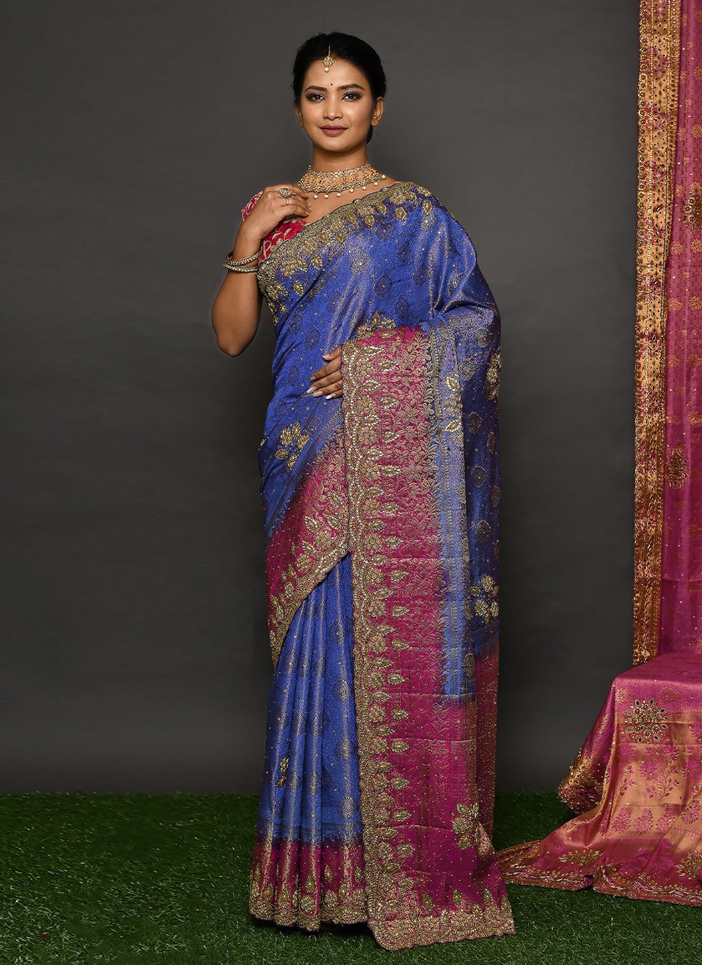 Royal Blue Fancy sequence work saree- ShopLance