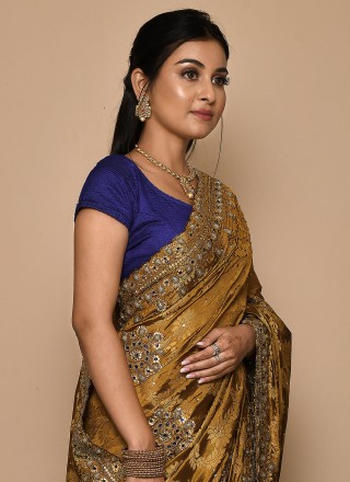 Handwork Kanjivaram Silk Contemporary Style Saree in Gold