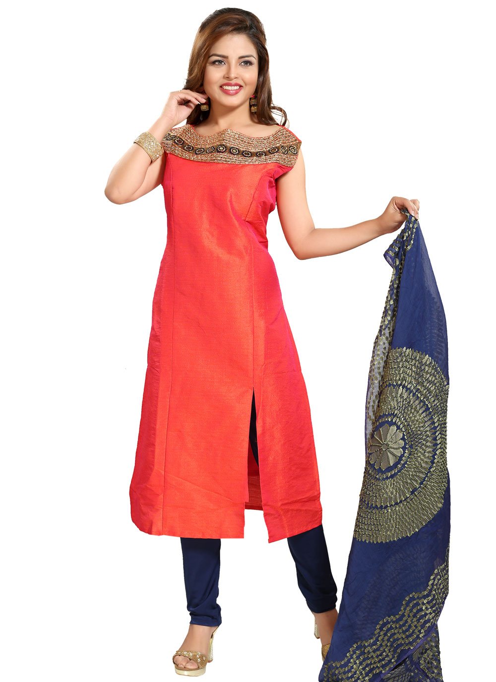 Handwork Orange Silk Trendy Salwar Suit