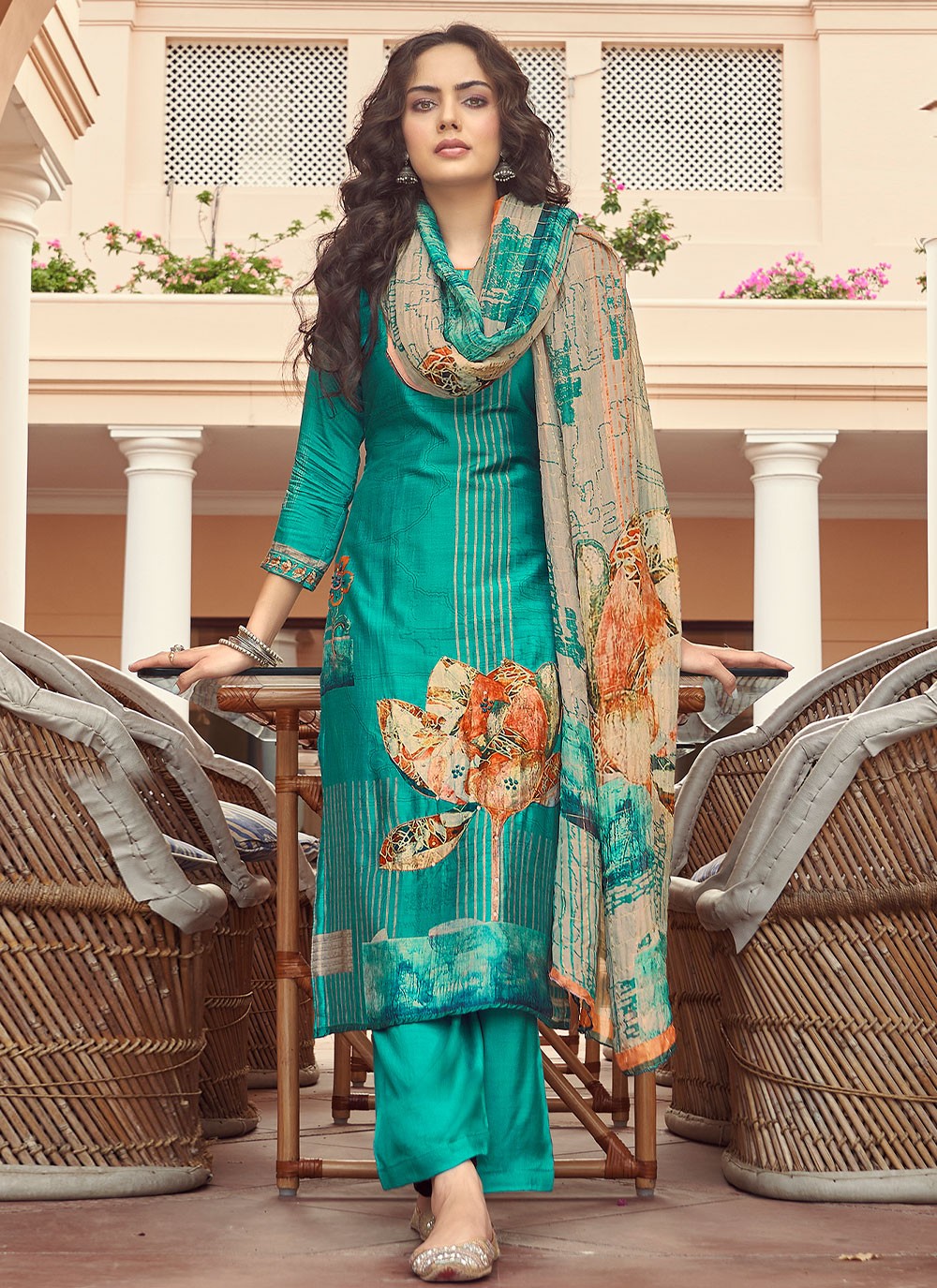 Handwork Silk Designer Salwar Suit in Sea Green