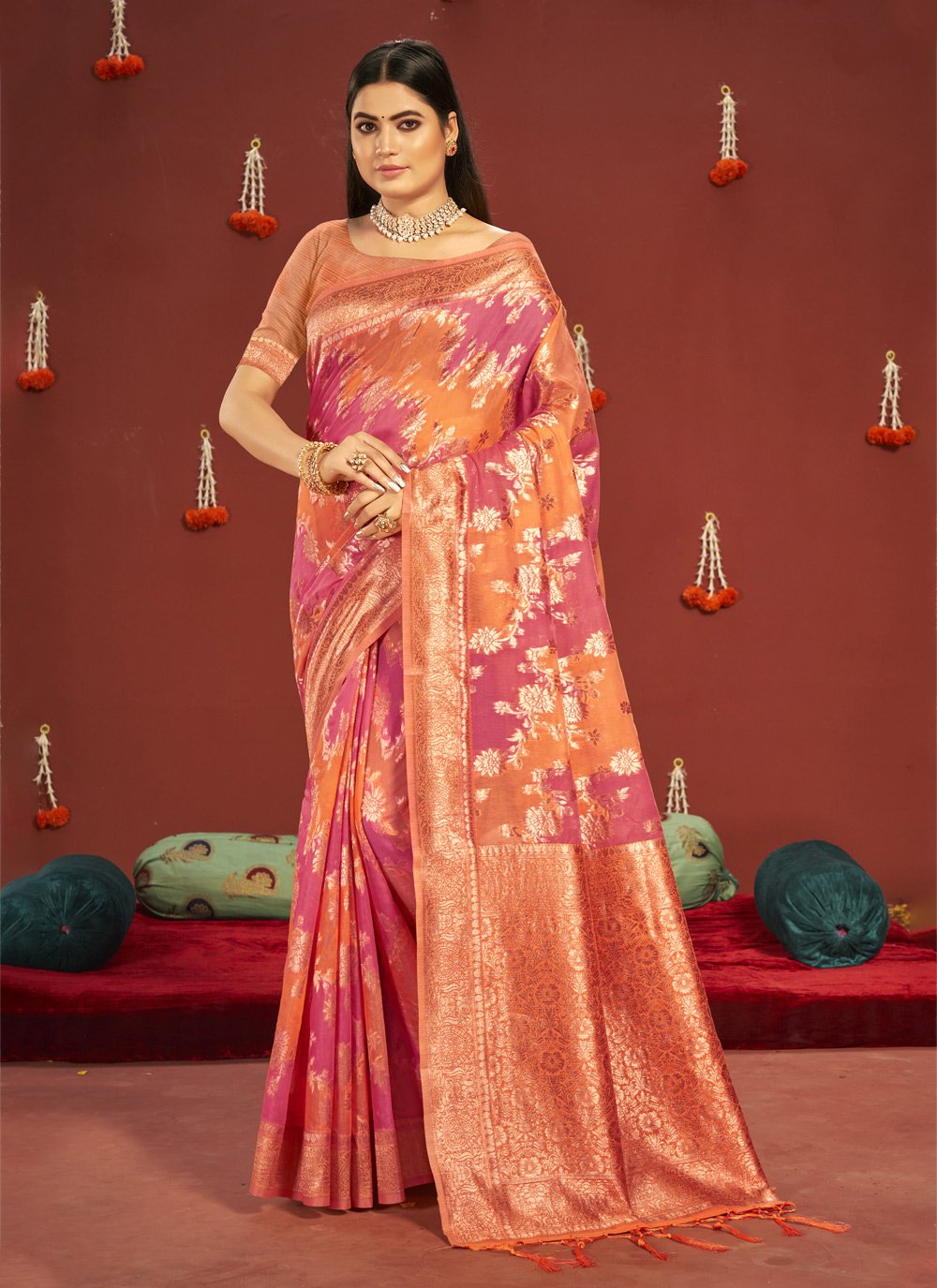 Buy Online Hot Pink Ceremonial Classic Saree 230735