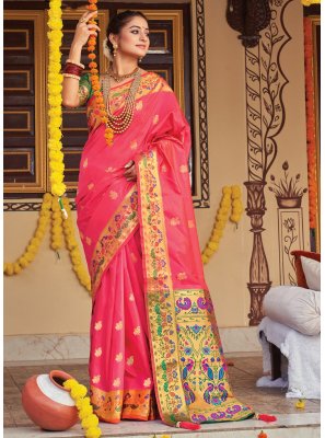 Hot Pink Weaving Traditional Saree