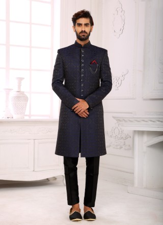 Imported Embroidered Indo Western in Blue