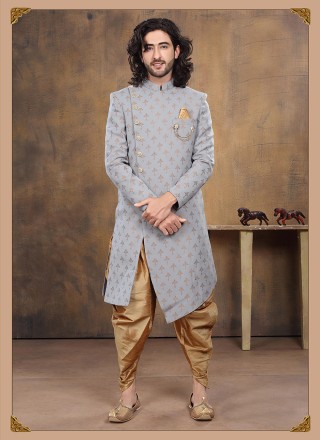 Imported Embroidered Indo Western in Grey