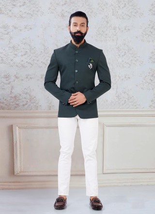 Imported Green Buttons Jodhpuri Suit