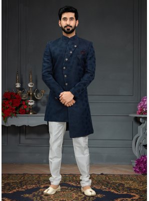 Imported Navy Blue Embroidered Indo Western