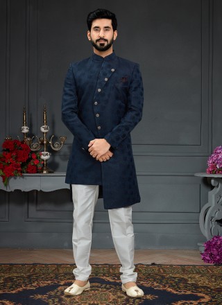 Imported Navy Blue Embroidered Indo Western