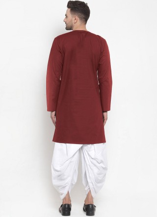 Indo Western Plain Blended Cotton in Maroon