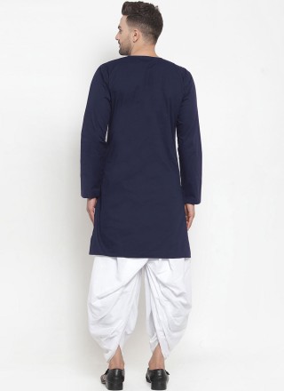 Indo Western Plain Blended Cotton in Navy Blue