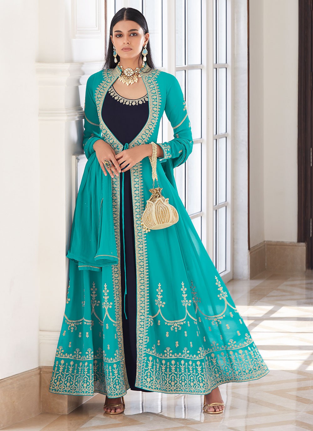 jacket style anarkali suit