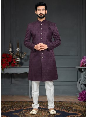 Jacquard Embroidered Wine Indo Western