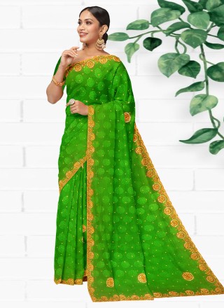 Jacquard Green Contemporary Style Saree
