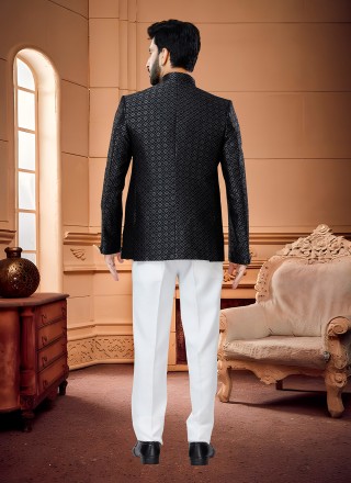 Jacquard Jodhpuri Suit in Black