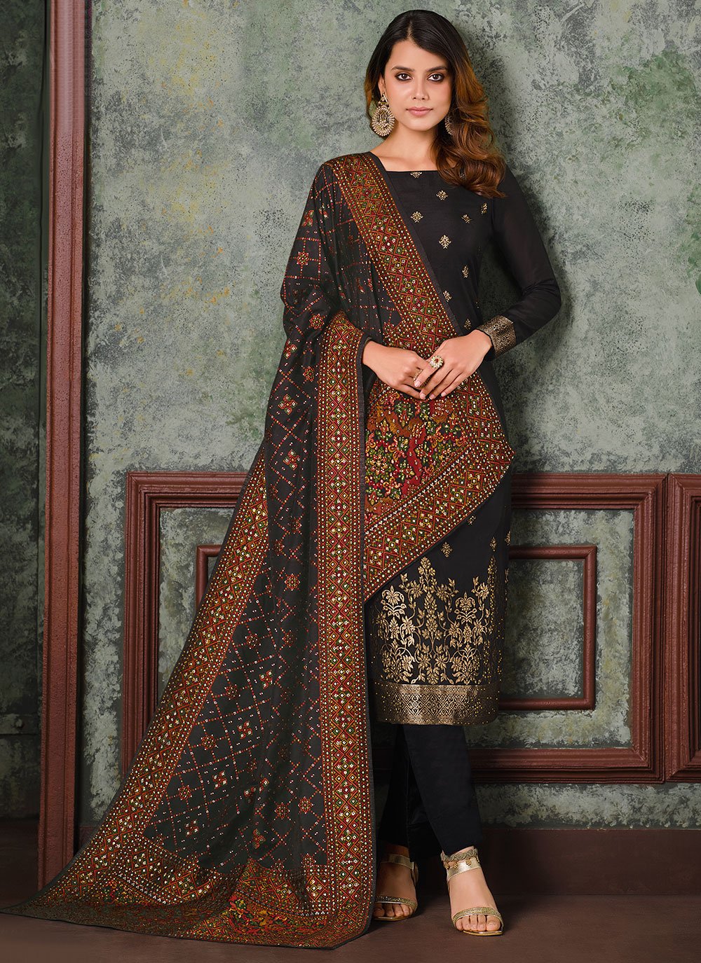 Jacquard Silk Black Swarovski Trendy Pakistani Salwar Suit