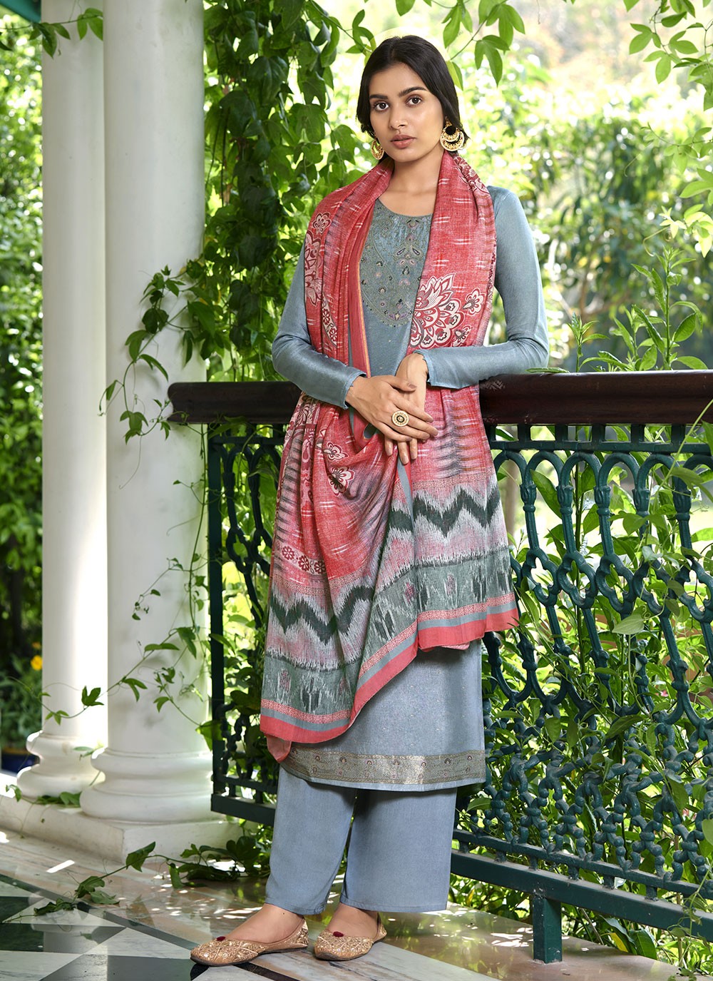 Jacquard Silk Grey Salwar Suit