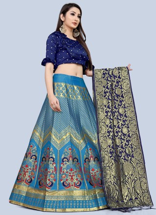 Jacquard Silk Woven Blue Trendy Lehenga Choli