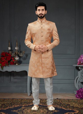Jacquard Work Imported Indo Western in Peach