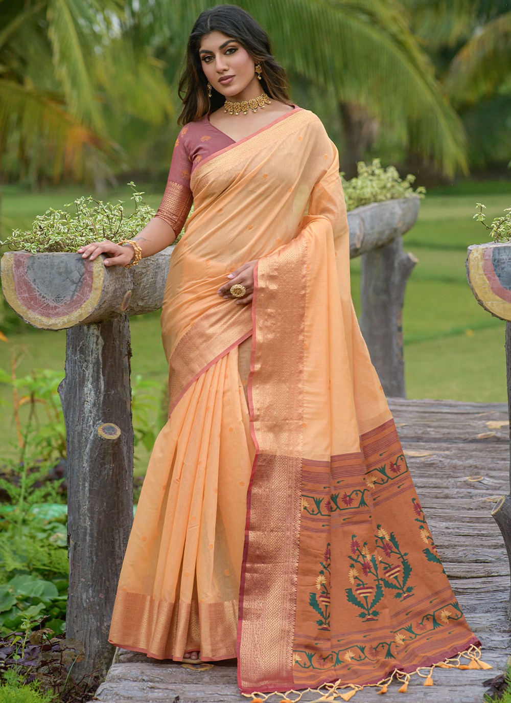 Buy Tigdi Vasstra Women's Fancy Orange Designer Woven Linen Saree with  unstitched Blouse #3213 Online at Best Prices in India - JioMart.