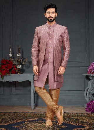 Jacquard Work Silk Indo Western in Pink