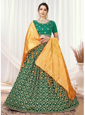 Jacquard Work Viscose Trendy Lehenga Choli in Green