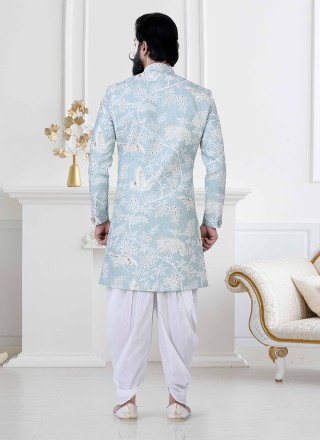Jacquard Woven Blue Indo Western